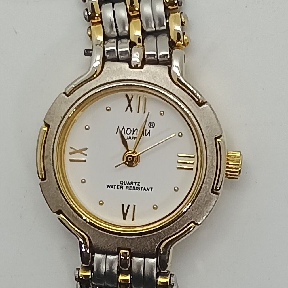 Mondu Girl's Watch 23mm White Dial Two Tone Roman New Battery 5"